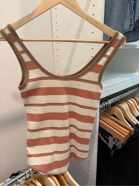 aerie Striped Scoop Tank in Cream & Rust
